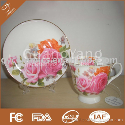 S/6 strengthened bone china tea cup(250cc, CJ shape) & saucer in round gift box